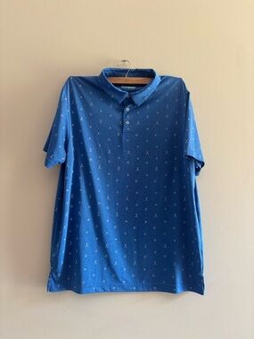 PGA Tour Blue Polo with Micro X and Square Print